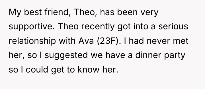 My best friend, Theo, has been very supportive. Theo recently...