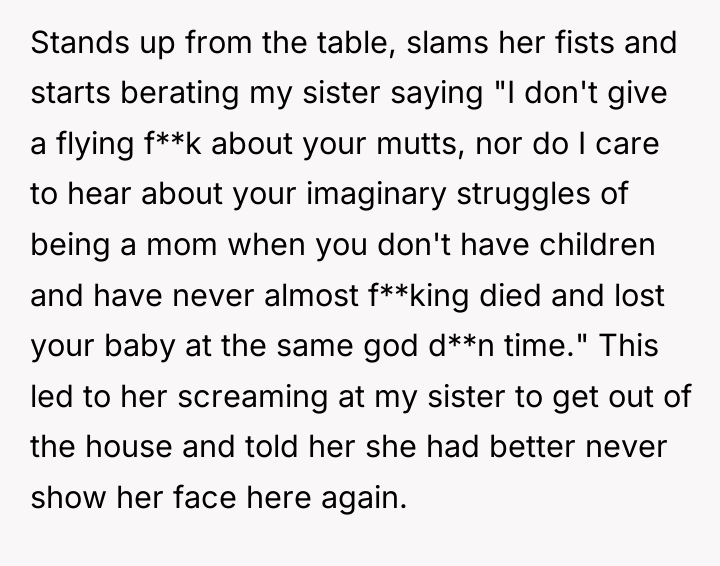 Stands up from the table, slams her fists and starts...