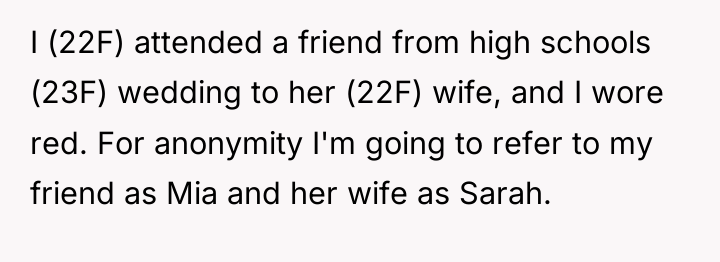 I (22F) attended a friend from high schools (23F) wedding...