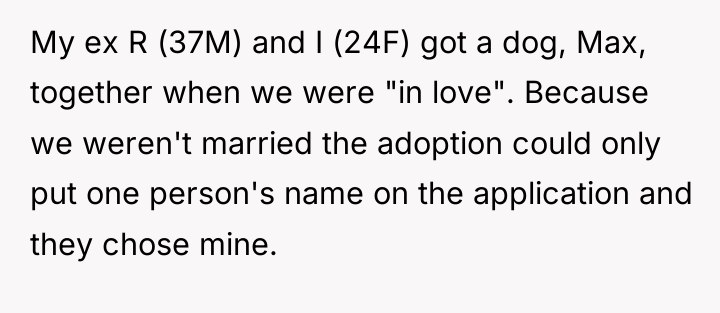 My ex R (37M) and I (24F) got a dog,...