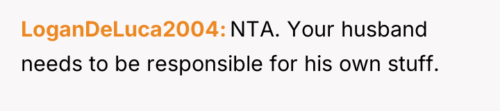 LoganDeLuca2004 NTA. Your husband needs to be responsible for his...