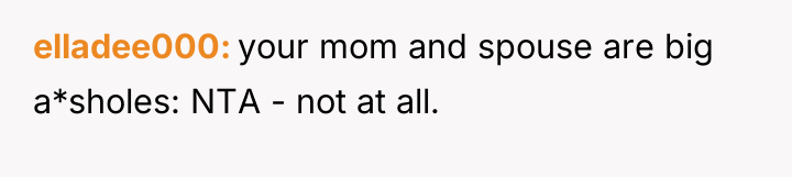 elladee000 your mom and spouse are big a*sholes: NTA -...