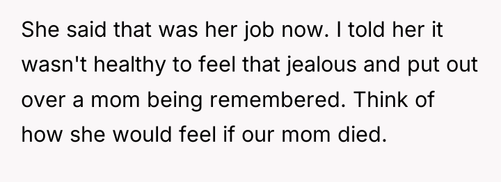 She said that was her job now. I told her...