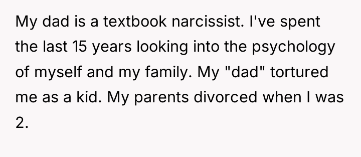 My dad is a textbook narcissist. I've spent the last...