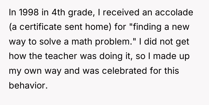 In 1998 in 4th grade, I received an accolade (a...