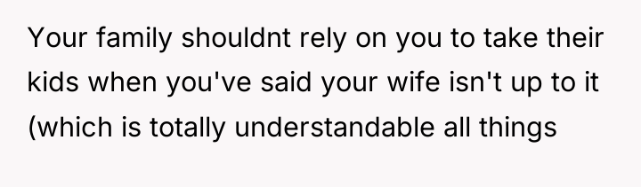Your family shouldnt rely on you to take their kids...