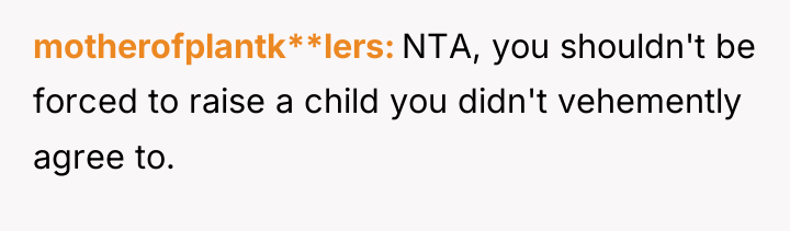 motherofplantk**lers NTA, you shouldn't be forced to raise a child...