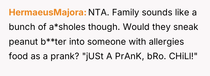 HermaeusMajora NTA. Family sounds like a bunch of a*sholes though....