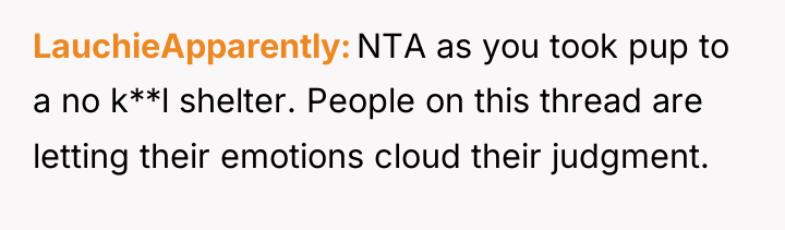 LauchieApparently NTA as you took pup to a no k**l...