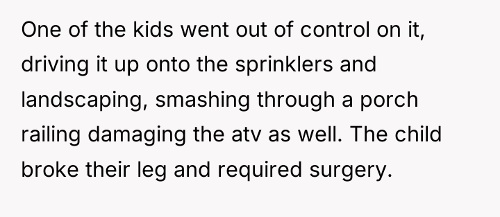 One of the kids went out of control on it,...