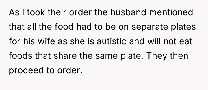 As I took their order the husband mentioned that all...
