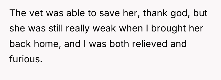 The vet was able to save her, thank god, but...