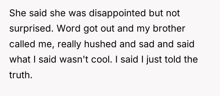 She said she was disappointed but not surprised. Word got...