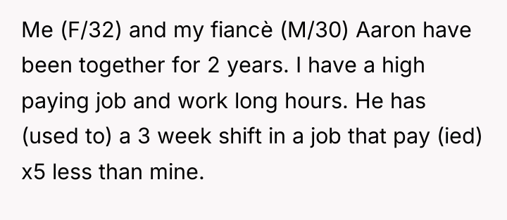 Me (F/32) and my fiancè (M/30) Aaron have been together...
