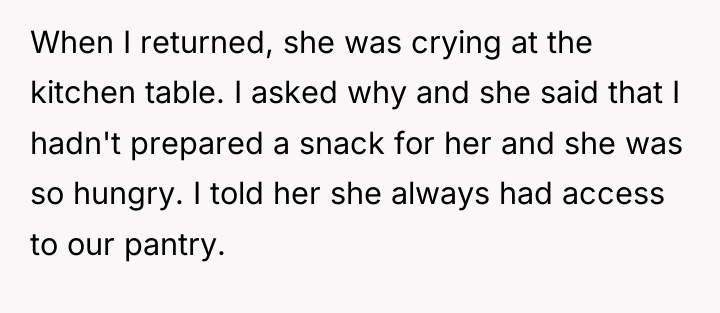 When I returned, she was crying at the kitchen table....