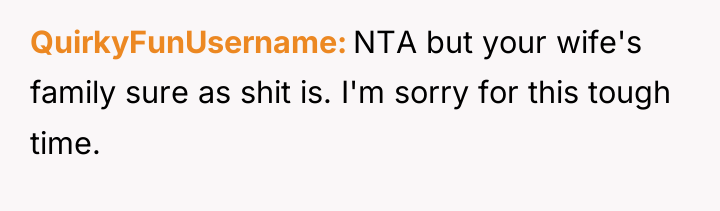 QuirkyFunUsername NTA but your wife's family sure as shit is....