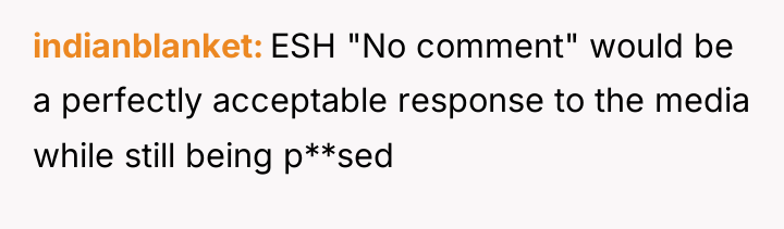 indianblanket ESH "No comment" would be a perfectly acceptable response...