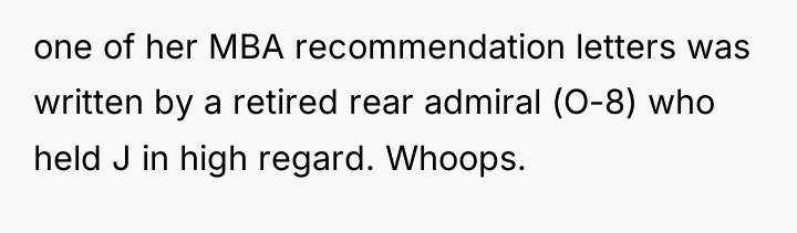 one of her MBA recommendation letters was written by a...