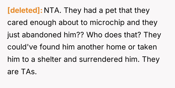 [deleted] NTA. They had a pet that they cared enough...