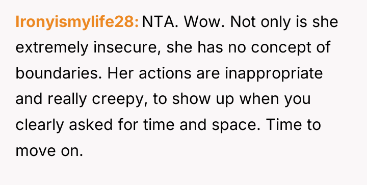 Ironyismylife28 NTA. Wow. Not only is she extremely insecure, she...