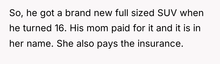 So, he got a brand new full sized SUV when...