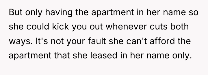 But only having the apartment in her name so she...