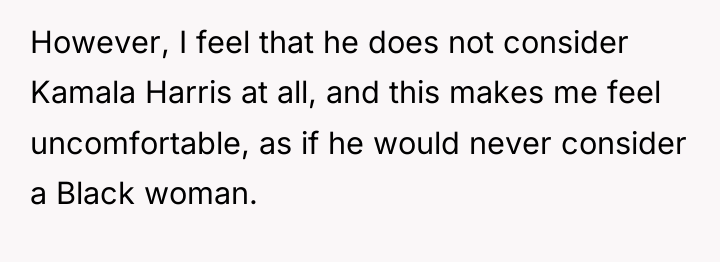 However, I feel that he does not consider Kamala Harris...