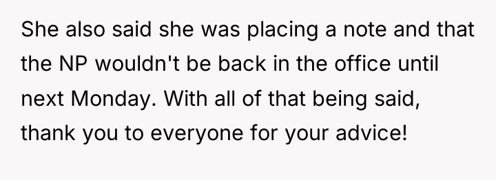 She also said she was placing a note and that...