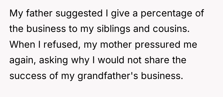 My father suggested I give a percentage of the business...
