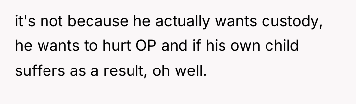 it's not because he actually wants custody, he wants to...
