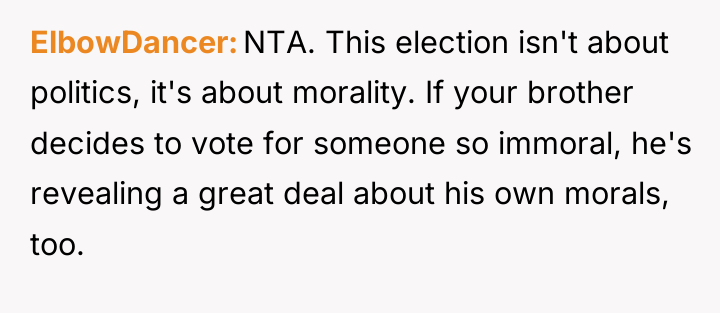 ElbowDancer NTA. This election isn't about politics, it's about morality....