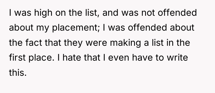 I was high on the list, and was not offended...