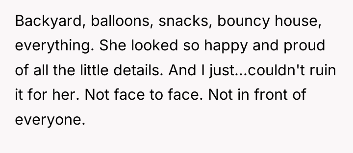 Backyard, balloons, snacks, bouncy house, everything. She looked so happy...