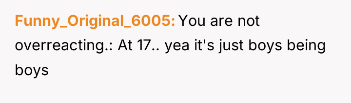 Funny_Original_6005 You are not overreacting.: At 17.. yea it's just...