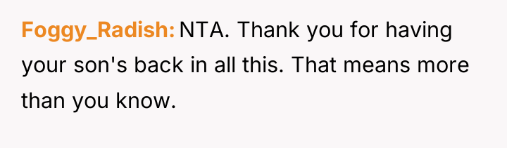 Foggy_Radish NTA. Thank you for having your son's back in...