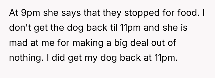 At 9pm she says that they stopped for food. I...