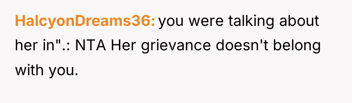 HalcyonDreams36 you were talking about her in".: NTA Her grievance...