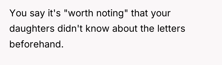 You say it's "worth noting" that your daughters didn't know...