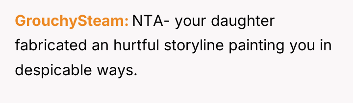 GrouchySteam NTA- your daughter fabricated an hurtful storyline painting you...