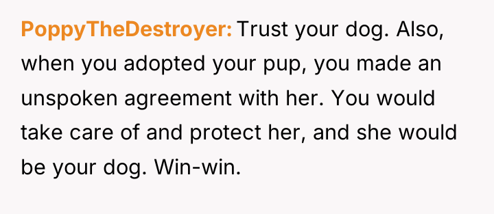 PoppyTheDestroyer Trust your dog. Also, when you adopted your pup,...