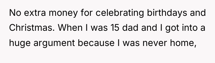No extra money for celebrating birthdays and Christmas. When I...