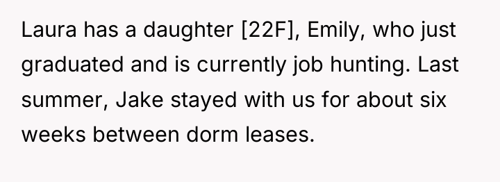 Laura has a daughter [22F], Emily, who just graduated and...