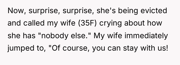 Now, surprise, surprise, she's being evicted and called my wife...