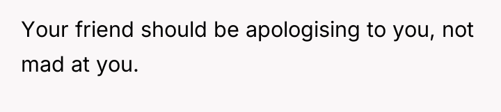 Your friend should be apologising to you, not mad at...