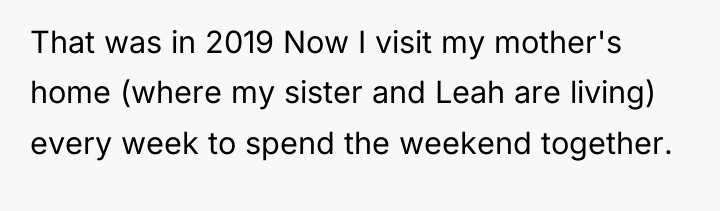 That was in 2019 Now I visit my mother's home...