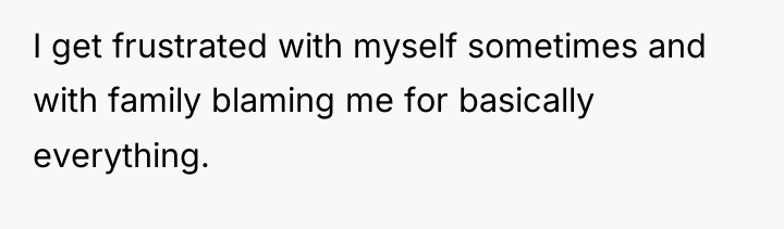 I get frustrated with myself sometimes and with family blaming...