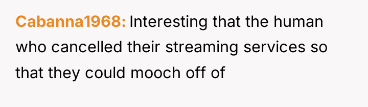 Cabanna1968 Interesting that the human who cancelled their streaming services...