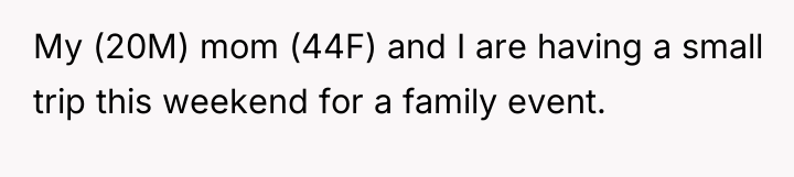 My (20M) mom (44F) and I are having a small...