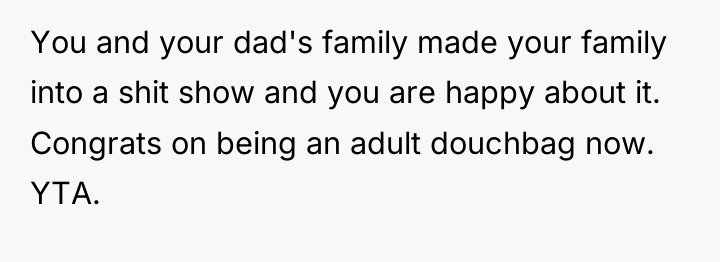You and your dad's family made your family into a...