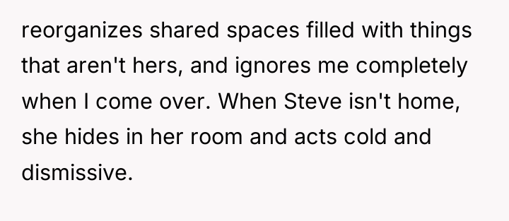 reorganizes shared spaces filled with things that aren't hers, and...